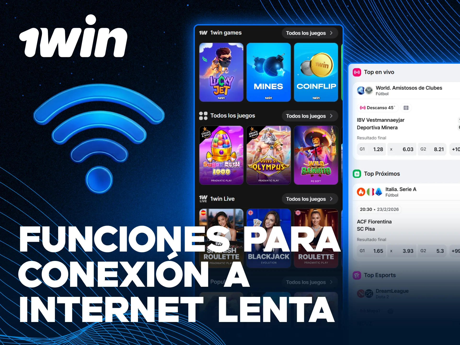 Apuesta con funciones para conexión lenta desde la aplicación 1win oficial.