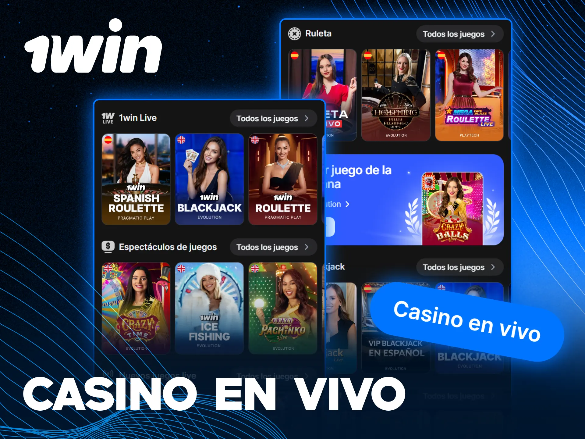 Apuesta en el casino en vivo mediante la aplicación 1win con crupieres.