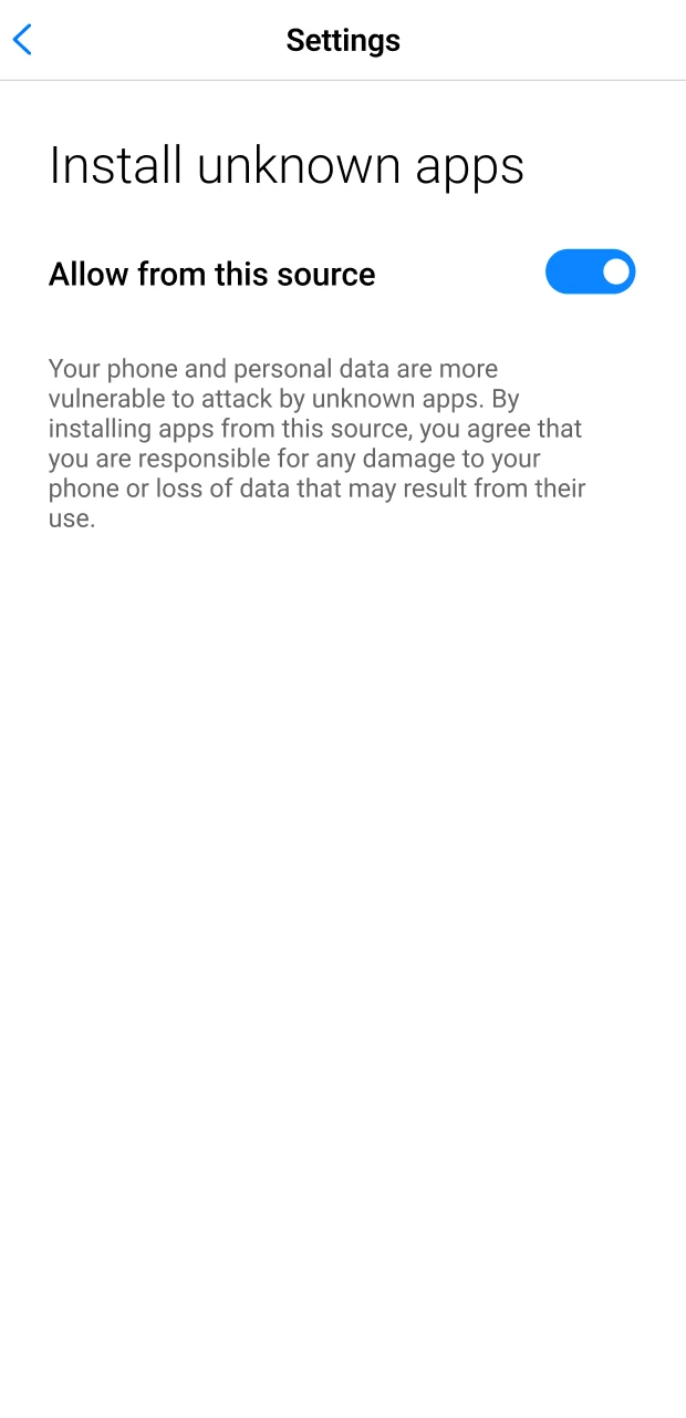 Ajusta los permisos de seguridad para instalar la aplicación 1win Android.