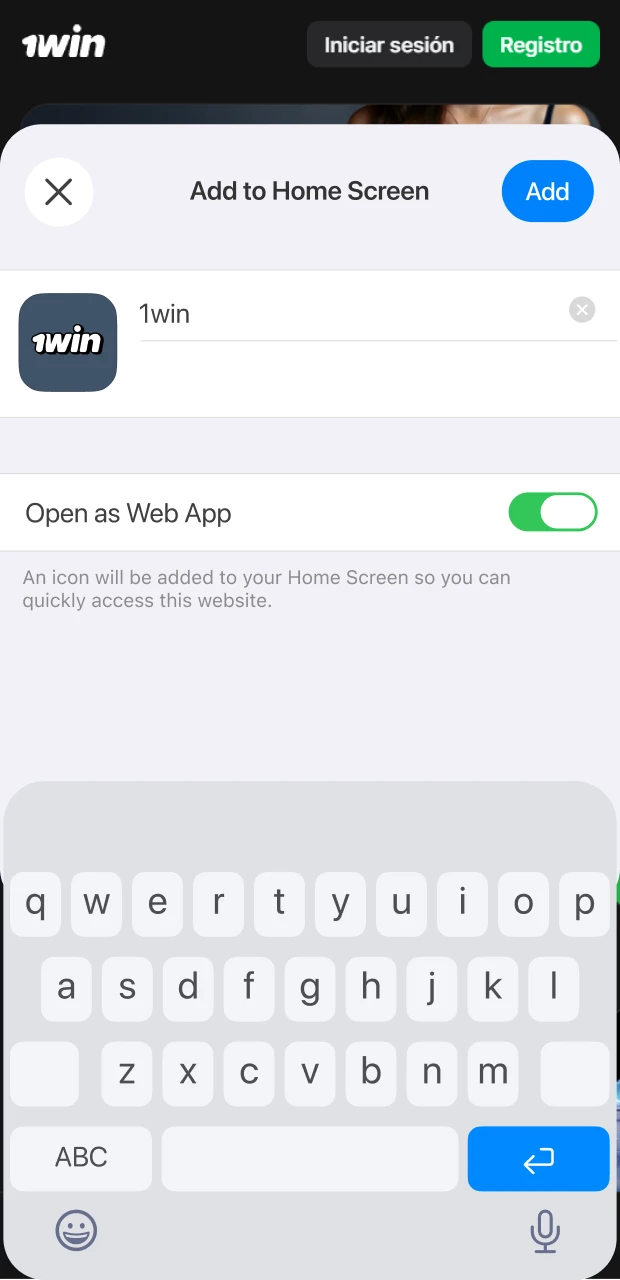 Confirma la operación para finalizar la instalación de la aplicación 1win iOS.
