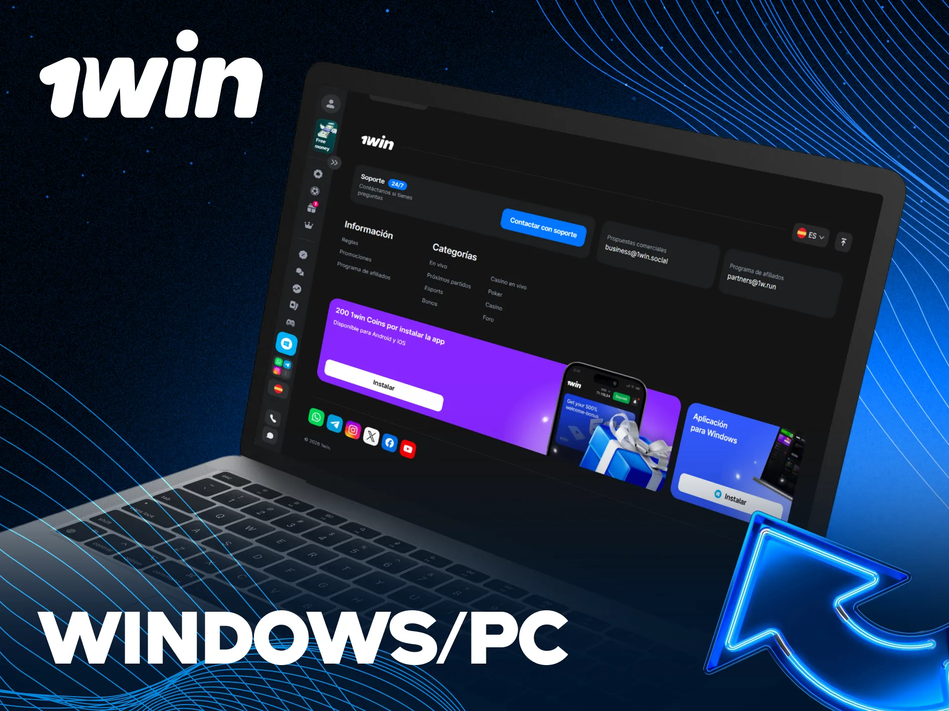 Obtén la versión para PC de la aplicación 1win en tu ordenador.