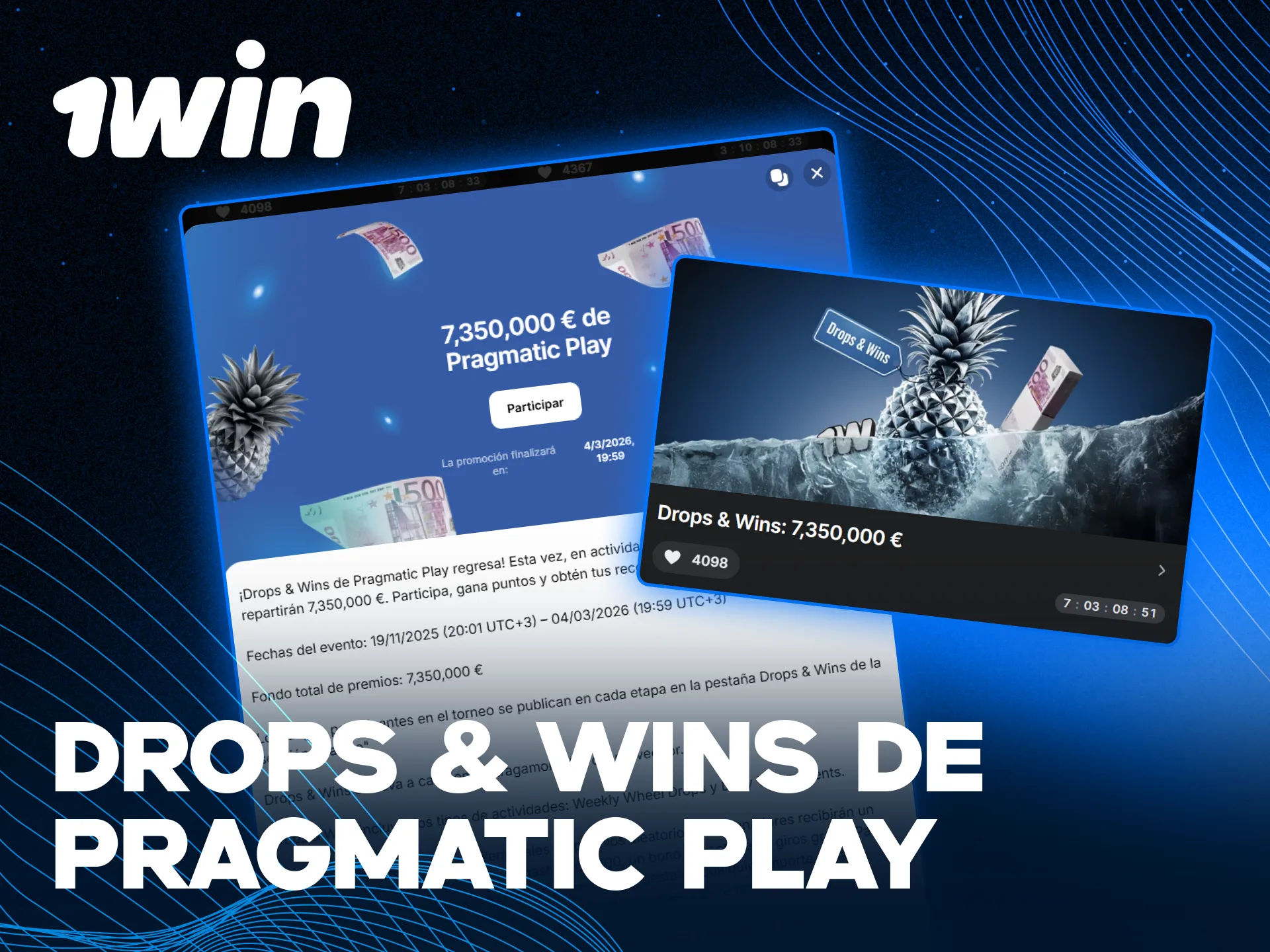 Participa en los torneos Drops & Wins con el bono de casino en 1win.