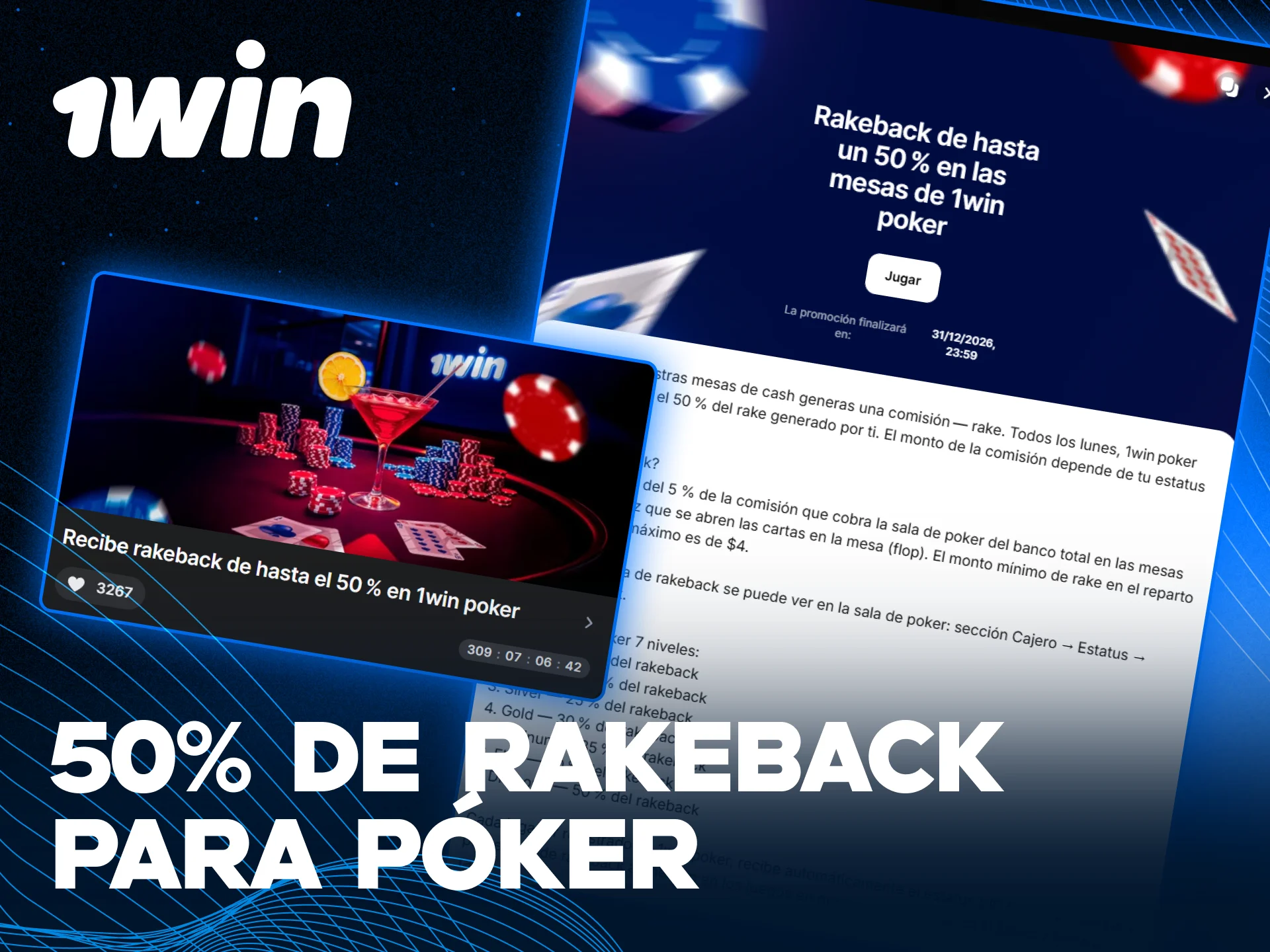Recupera de rakeback con el bono de casino en 1win póker.
