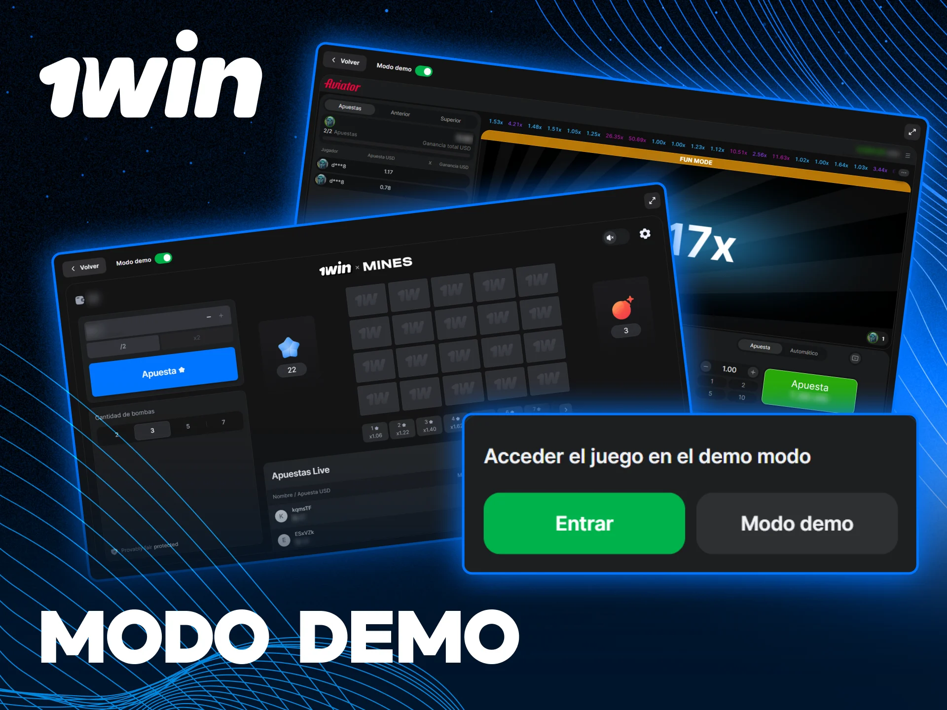 Prueba el modo demo gratuito de los juegos de casino en 1win.