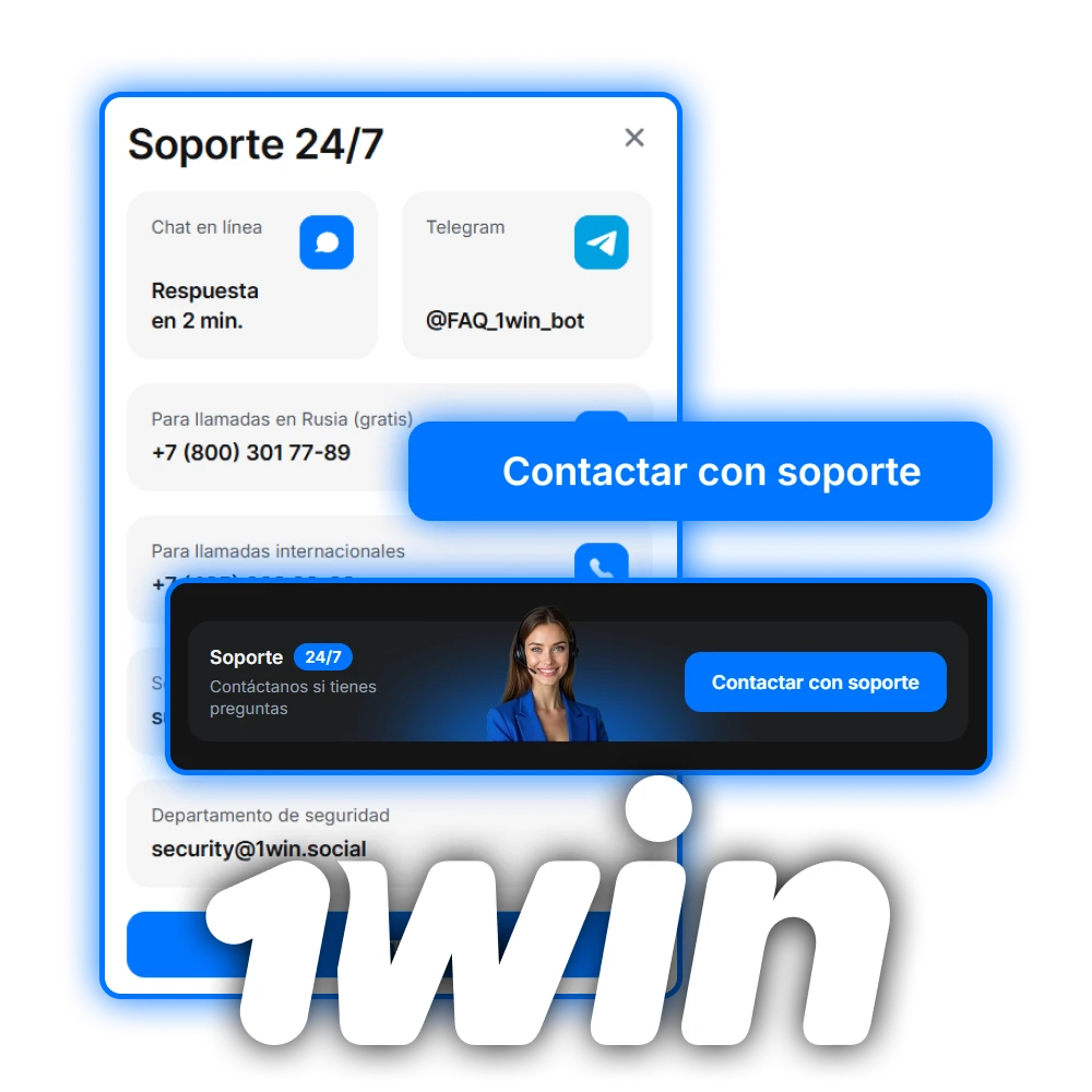Comunícate con el equipo de Contactos de 1win para resolver tus dudas.