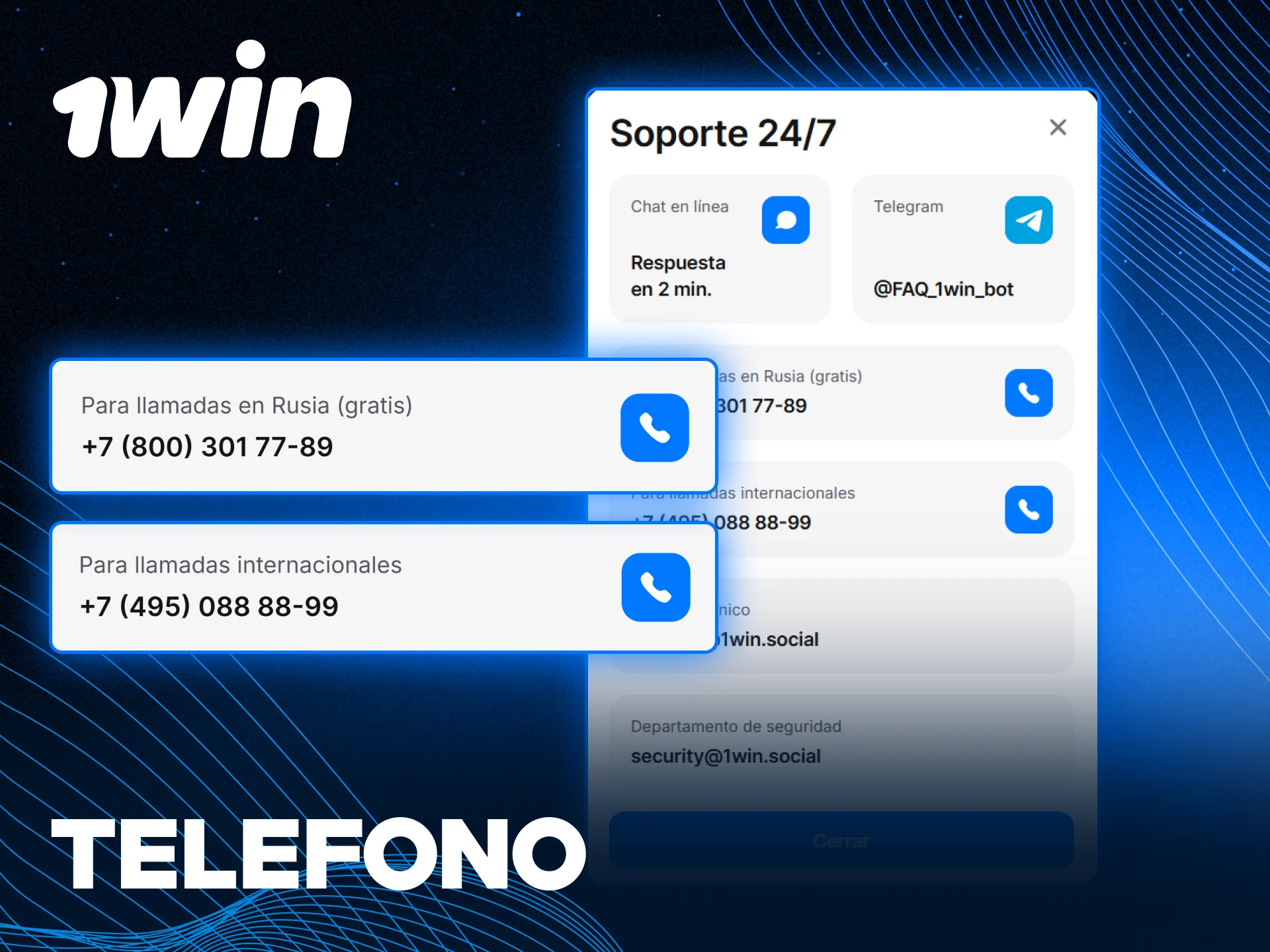 Llama al número de soporte técnico de 1win para recibir asistencia personalizada.