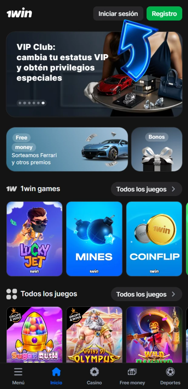 Pulsa el botón para inicio de sesión en 1win.