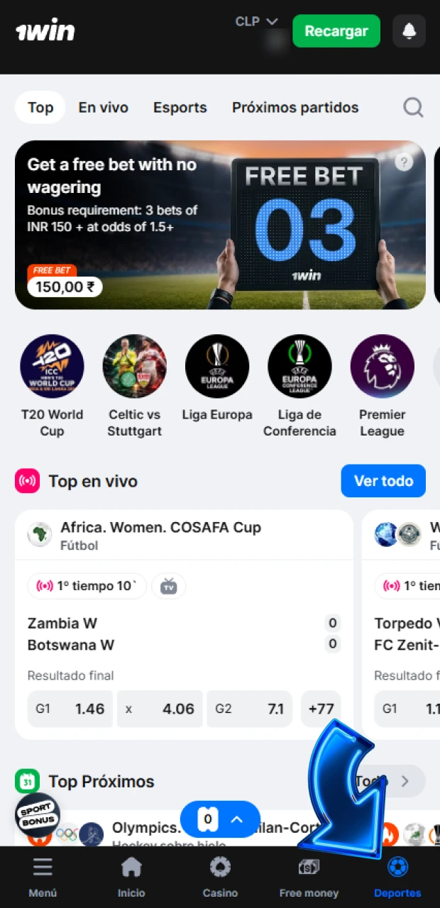 Explora el catálogo completo para apostar en deportes en 1win hoy.