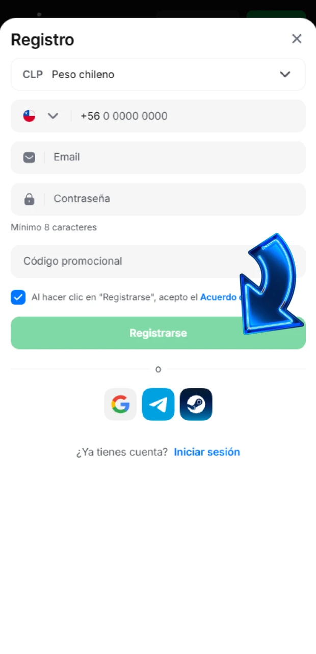Valida tu información y termina el registro en 1win para empezar.