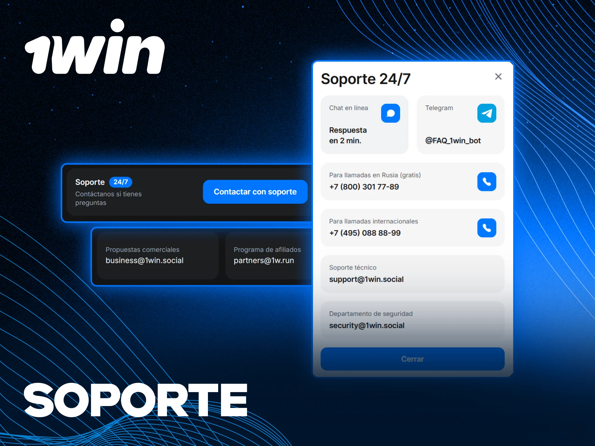 Contacta al soporte si tienes preguntas sobre el sitio web 1win.